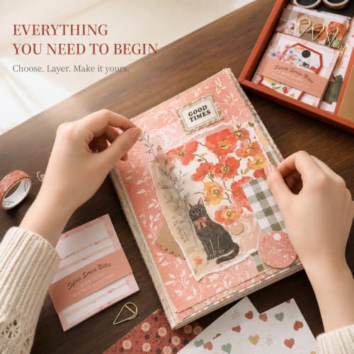 Diuhofart Aesthetic Scrapbooking Kit with A6 Notebook, Papers & Stickers - color: Sylvia-scrapbook-kit