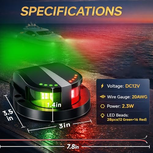 Boat Navigation Lights Red and Green, Bow Lights for Boats LED IP67 Waterproof, Boat Light Marine Running Light for Small Boats - color: Black