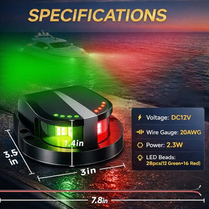 Boat Navigation Lights Red and Green, Bow Lights for Boats LED IP67 Waterproof, Boat Light Marine Running Light for Small Boats - color: Black