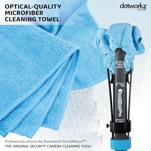 DomeWizard™ Compact 13' Security Camera Cleaning Kit with Pole – Streak-Free Lens Cleaner for Dome, PTZ, Mini Dome & Bullet Cameras – Reusable Microfiber Mitt + 8oz Cleaning Solution - size: 13' Cleaning Kit