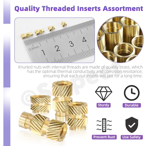 Swpeet 230Pcs Assorted M2 12.9 Alloy Steel Hex Socket Screws and Brass Threaded Inserts Assortment Kit, Black Zinc Plated Hex Socket Screws Machine Bolts, Brass Knurled Nuts - style: N2