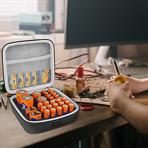 Linkidea Small Hard Case Battery Organizer Storage Box, Batteries Carrying Holder Container - Holds 34 Various Sizes AA AAA 9V C D Batteries (Dark Grey)