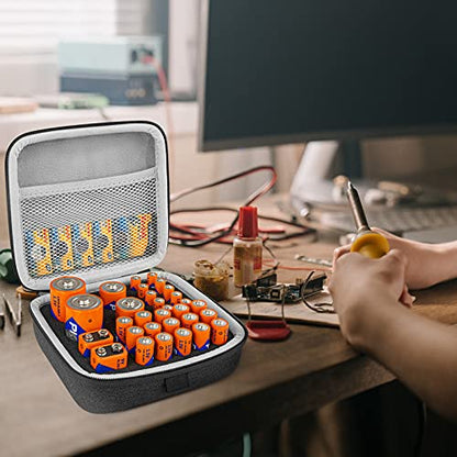 Linkidea Small Hard Case Battery Organizer Storage Box, Batteries Carrying Holder Container - Holds 34 Various Sizes AA AAA 9V C D Batteries (Dark Grey)