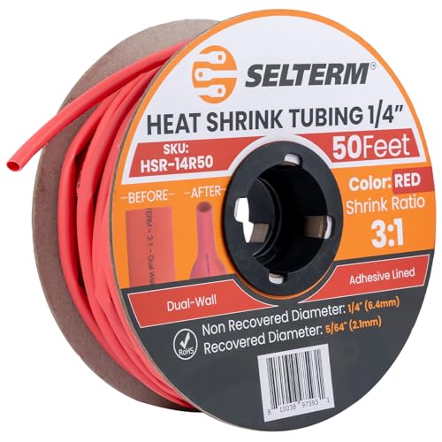 SELTERM 1/4" Red [50 Feet] Marine Grade 3:1 Ratio Heat Shrink Tubing Roll - color: Red, size: 1/4" - 6.4MM