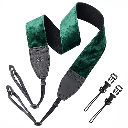 Padwa Lifestyle Green Velvet Camera Strap - 2" Double Layer Full Grain Cowhide Leather Head Camera Straps for Photographers,Unique Soft Velvet Fabric with Quick Release fits all Cameras - color: Green