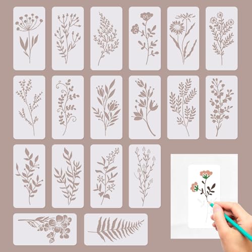 18Pcs Crafting Stencils Reusable, Wildflower Stencils for Painting