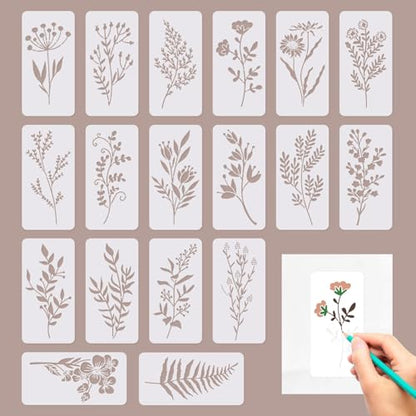18Pcs Crafting Stencils Reusable, Wildflower Stencils for Painting