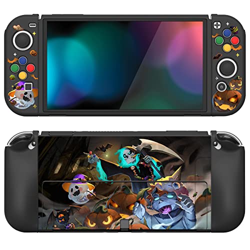 PlayVital ZealProtect Soft Protective Case for Nintendo Switch OLED, Flexible Protector Joycon Grip Cover for Nintendo Switch OLED with Thumb Grips & ABXY Direction Button Caps - Halloween Candy Night - color: Halloween Candy Night