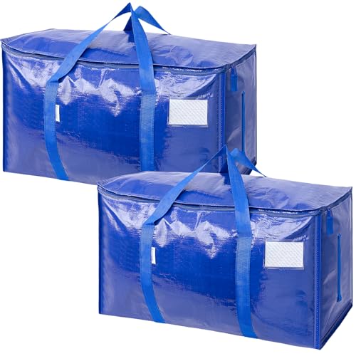 TICONN 2 Pack Extra Large Moving Bags Heavy Duty with Zippers & Carrying Handles, Durable Storage Bags Moving Boxes for Closet Organizers and Storage (2 Pack, Blue) - color: Blue, size: 2 Pack
