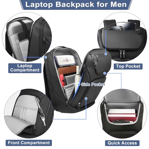 hk Business Smart Backpack for Men Anti-Theft for 17.3 Inch Laptop - color: Black