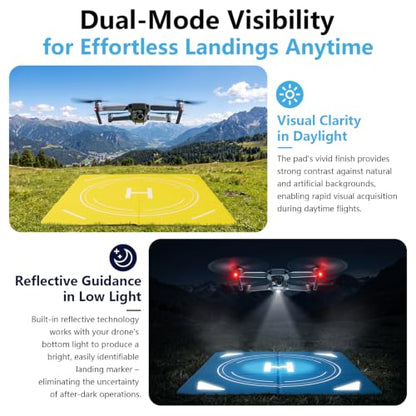 Night Reflective Drone Landing Pad, Foldable Quick-Fold Heavy-Duty Double-Sided Launch Pad (25 inch), Waterproof and Dirt-Resistant Portable, Drone Accessory - Yellow/Blue - color: Yellow/Blue-25inch