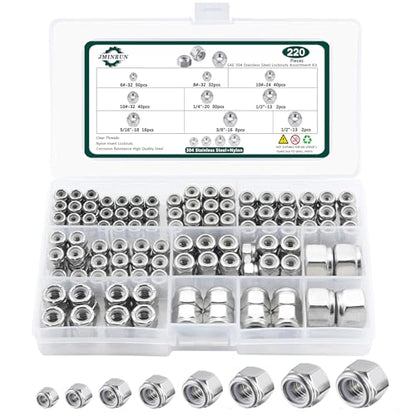 SAE Lock Nuts Assortment Kit, 220PCS Nylon Insert Lock Nut Sets - color: SAE 220PCS