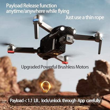 Bingchat Tablet Touch Screen Remote Drones with Camera for Adults 4K HD, Payload Release, 3 Axis Gimbal, Up to 5 Miles Range, 84 Minutes Two Batteries, Time-lapse, High Wind Resistance, Rainproof, GPS Safe Height Return, WITHOUT Obstacle Avoidance