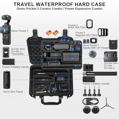 Lekufee Waterproof Hard Case for DJI Osmo Pocket 4, DJI Osmo Pocket 3, Mic 3/2/Mini, Creator Combo,Power Expansion Combo,Vlogging Camera and Accessories(Case Only)