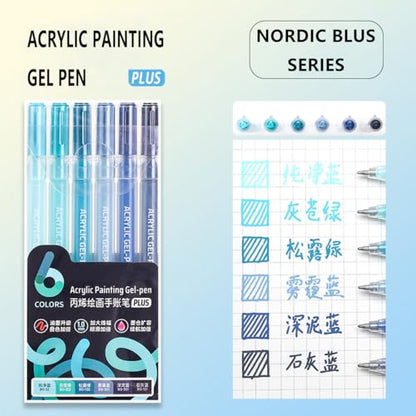 6 Colors 1.0mm Fine Pointed Acrylic Gel Pen Set,Nordic Blus - color: Blue