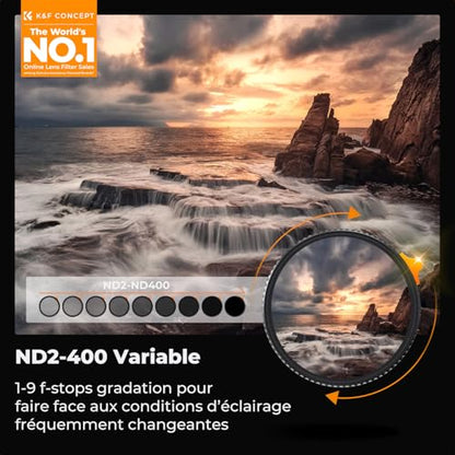 K&F CONCEPT 72mm Side Lever Variable ND Lens Filter ND2-400 (1-9 Stops) - size: 72mm