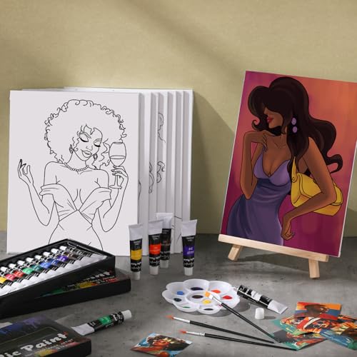 Cholemy 36 Pcs Paint and Sip Kit Gift for Adults 8''x10'',Charming Lady - style: Charming Lady