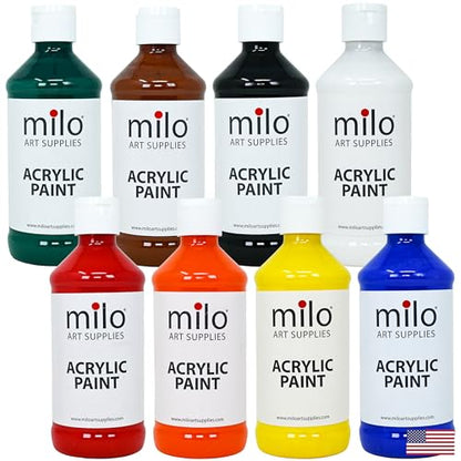 milo Acrylic Paint Set, 8 Primary Colors, 8 oz Bottles, Semi-Gloss - style: Primary Set 8 x 8 oz