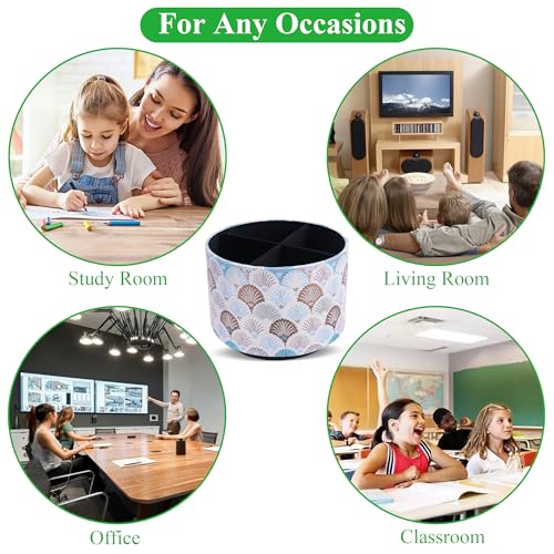 Round Leather Art Supply Organizer,Remote Control Holder,360-degree Rotating Pen Organizer with 4 Compartments(1-Peacock White) - color: 1-5Peacock White