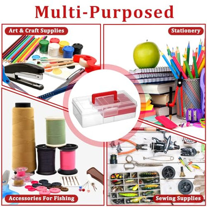 JUXYES Clear Art Craft Supply Storage Bin Sewing Box With Handle Lid - color: Red, size: 1 Pack