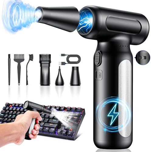 Mershgaya Electric Compressed Air Duster - 13,0000 RPM Rechargeable Cordless Turbo Blower, Portable Air Blower Gun for Cars, PC, Keyboard, Home & Outdoor Dust Cleaning (Replaces Compressed Air Cans) - color: Silver
