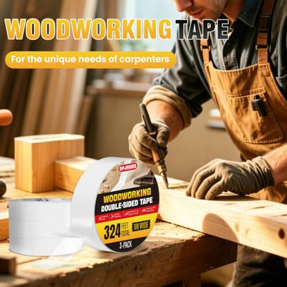 Double Sided Woodworking Tape1IN x 324 Ft (3 Pack) Residue-Free - size: 1 Inch x 324 Ft