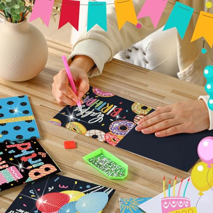 Saillong 12 Pack Black Happy Birthday Diamond Art Card with Envelopes - color: Birthday