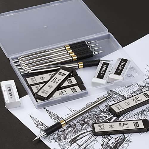 Four Candies 0.7mm Mechanical Pencil Set with Case + Metal Mechanical Pencil Set