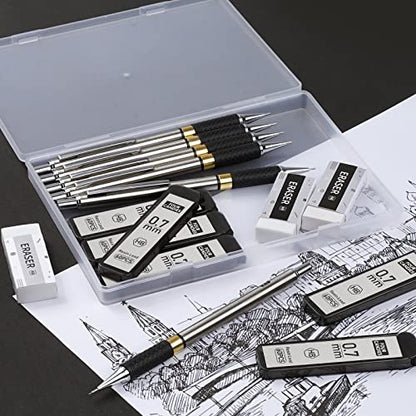 Four Candies 0.7mm Mechanical Pencil Set with Case + Metal Mechanical Pencil Set