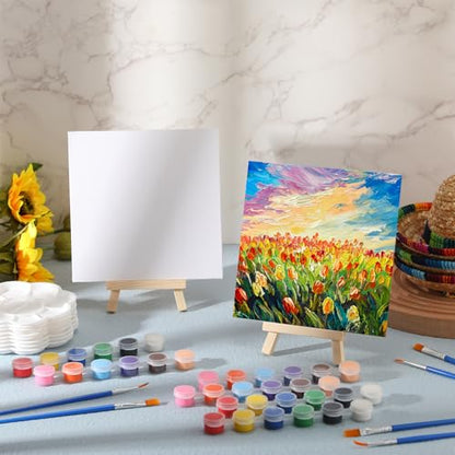 Qilery 24 Set 6 x 6 Inch Canvas Boards and Easel for Painting - size: 6" X 6"