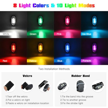LED Lights with Wireless Remote Control, 8 Colors & 10 Modes, for Car Motorcycle Drone Aircraft Bike