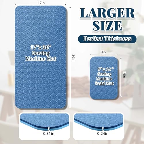 Sewing Machine Mat Pedal, 17'' X 36'' and 9'' X 14'', Blue - color: Blue, size: 17'' X 36'' and 9'' X 14''