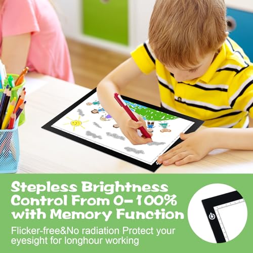 KIVOTAC 9x12 Inch LED Light Pad, Ultra-Thin USB Powered Bright Light up Box Adjustable Light Table for Drawing, Weeding Vinyl, Diamond Art, Sketching, Tracing and Animation - size: A4 USB Powered
