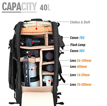 41L Professional DSLR Camera Backpack with Laptop Compartment & Rain Cover - size: 41L