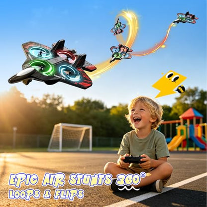Foam Remote Control Airplanes, RC Planes with Light, RCAirplane Fighter Jet for Kids Adults 8-16, 360° Flip, Stunt Roll,Drones for Kids 8-12, Airplane Toy Gifts for Kids Boys(Red) - color: Red