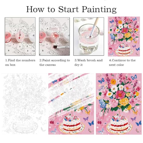 ZRIZQ Flowers Paint by Numbers Kit for Adults Beginner,Birthday,16x20 - color: 16"X20"Rolled Canvas-Birthday Flowers