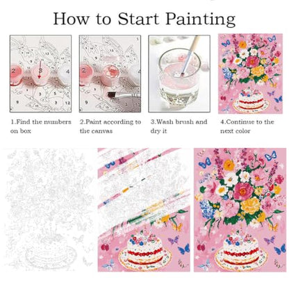ZRIZQ Flowers Paint by Numbers Kit for Adults Beginner,Birthday,16x20 - color: 16"X20"Rolled Canvas-Birthday Flowers