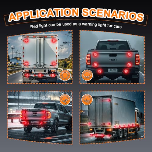 2PCS Magnetic Red Beacon Strobe Lights for Trucks Vehicles Trailer - color: Red-Round Shape