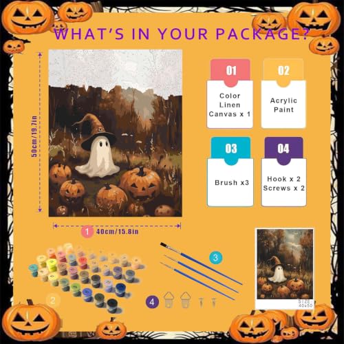 Spooky Paint by Numbers for Adults, Halloween Paint by Number on Canvas - color: MT23079