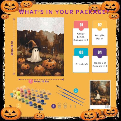 Spooky Paint by Numbers for Adults, Halloween Paint by Number on Canvas - color: MT23079