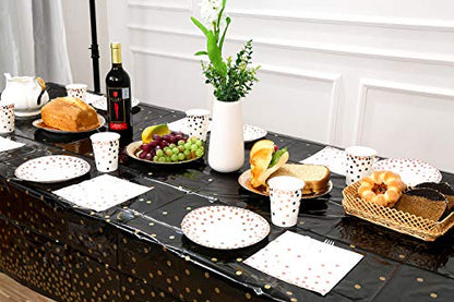 4 Pack Plastic Tablecloths for Rectangle Tables, Black Gold Table Covers - color: Black and Gold, size: 54" x 108" (4 Pack)