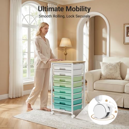 Pipishell Rolling Cart with 8 Drawers, Craft Storage Cart, Green Gradient - color: Green Gradient, size: 8-Drawers