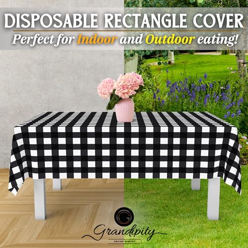 Grandipity Plastic Table Cloth Disposable 12 Pack 54” x 108” Rectangle - color: Black Gingham, size: 54in. x 108in. Rectangle