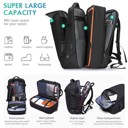 TANGCORLE Travel Backpack, 45L Carry On, Airline Approved - color: Black-a45