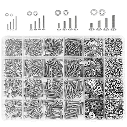 1285 Pieces M2 M2.5 M3 M4 Phillips Countersunk Head Machine Screws Nuts Washers Assortment Kit, 304 Stainless Steel, Fully Machine Thread - size: M2 M2.5 M3 M4, style: Phillips Countersunk Head