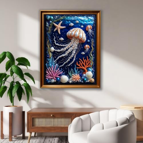 CHWGLFGG 5D Deep Sea Dream Jellyfish Diamond Art Kits for Adults Beginners - color: KM908-1