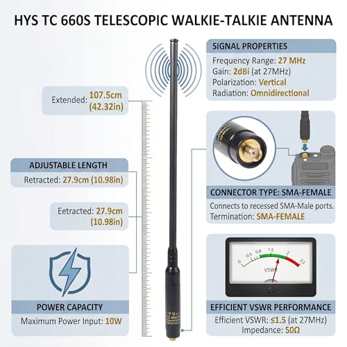 HYS 27MHz SMA-Female Telescopic CB Antenna for Quansheng Radio