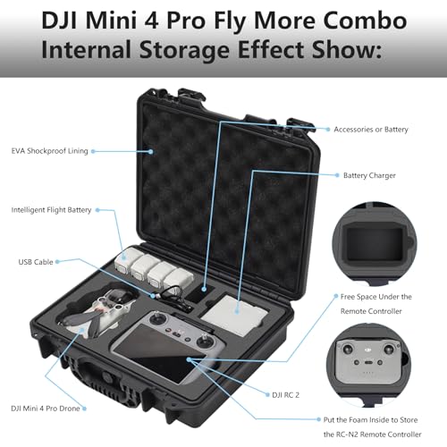 Mini 4 Pro Case-Professional Portable Hard Shell Travel Carrying Case for DJI Mini 4 Pro Fly More Combo and Drone Accessories