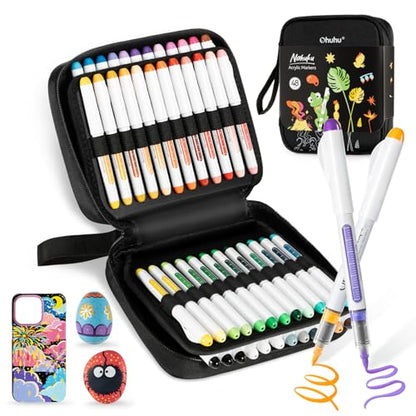 Ohuhu Acrylic Paint Markers Brush Tip 48 Pack Opaque Acrylic Markers-Nahuku