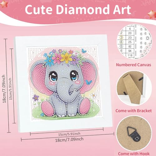 Gemozaic Elephant Diamond Art Kits for Kids Ages 4-8-12 with Frame, 7 x 7 - color: CC994